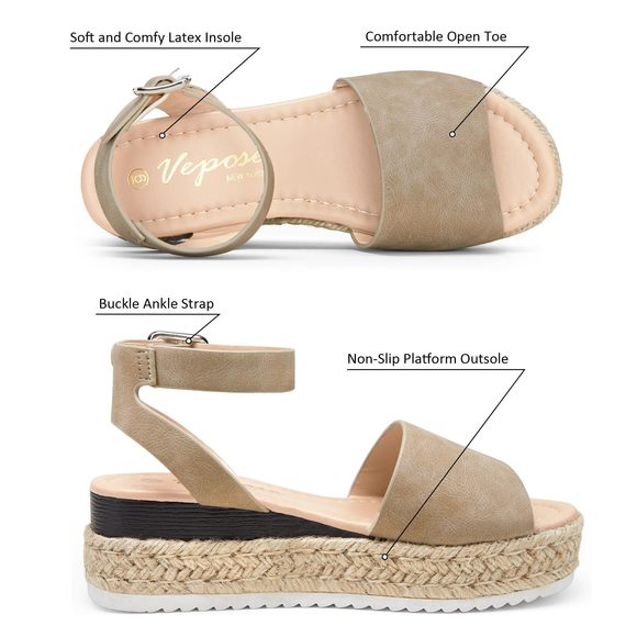 VEPOSE WOMEN'S 400A ESPADRILLES PLATFORM SANDALS WEDGE SANDAL, NUDE NUBUCK, - Picture 5 of 6